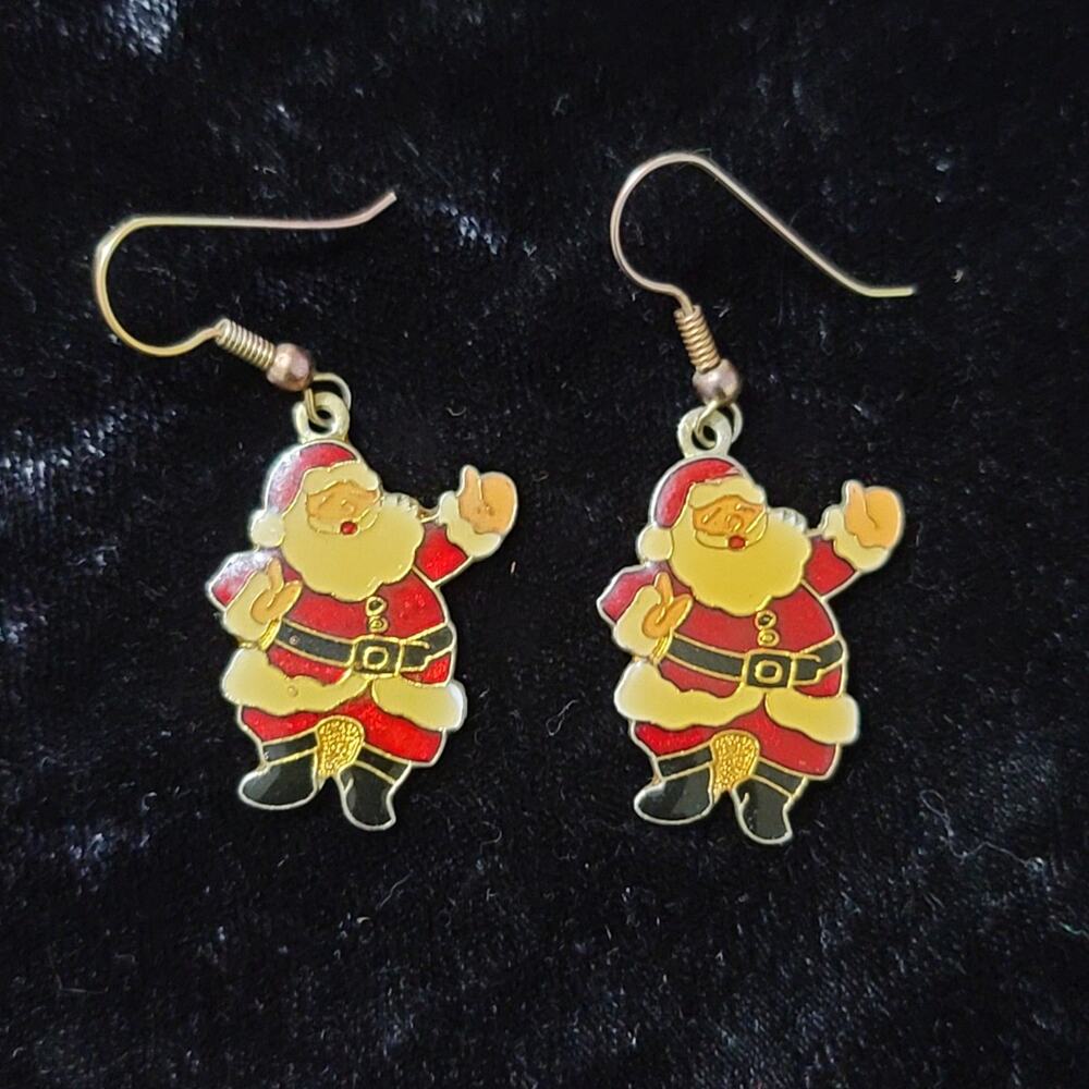 Vtg CHRISTmas Santa Claus Enamel Earrings